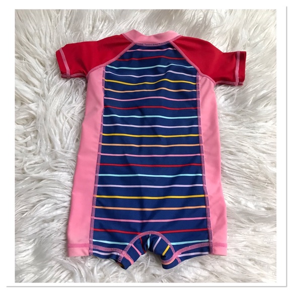 Hanna Andersson One Piece Swimsuit Rashguard Pink Red Striped Size 70/ 6-12M - Picture 4 of 5